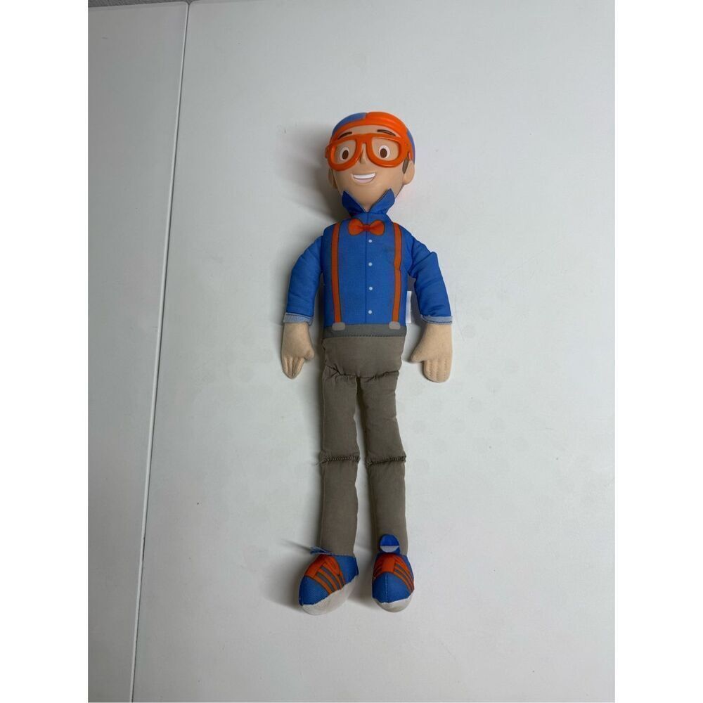 Blippi Bendable Plush Doll, 16” Tall Featuring SFX Squeeze Belly to Hear Works